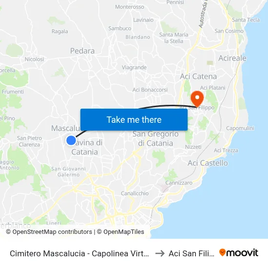 Mascalucia Cemetery - Virtual Terminal 901 to Aci San Filippo map