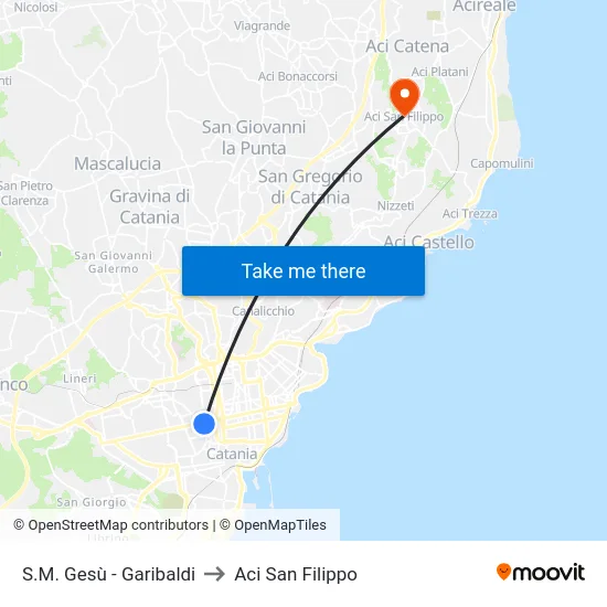 S.M. Gesù - Garibaldi to Aci San Filippo map