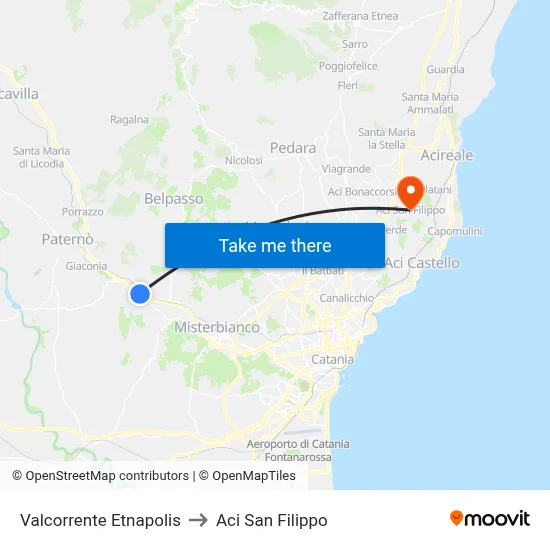 Valcorrente Etnapolis to Aci San Filippo map