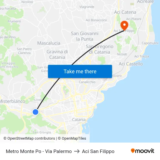 Monte Po Metro to Aci San Filippo map