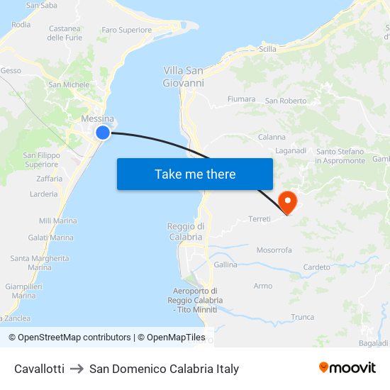 Cavallotti to San Domenico Calabria Italy map