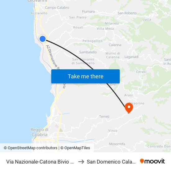 Via Nazionale-Catona  Bivio Ciapi (S/N) to San Domenico Calabria Italy map