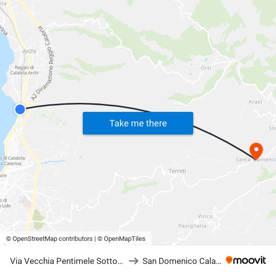 Via Vecchia Pentimele Sottopasso (S/N) to San Domenico Calabria Italy map