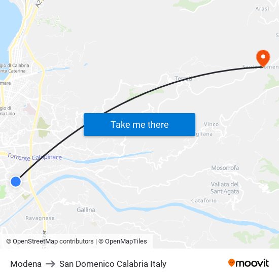 Modena to San Domenico Calabria Italy map