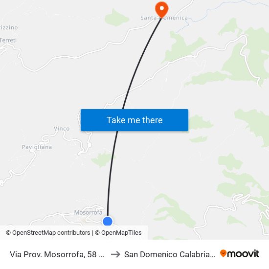 Via Prov. Mosorrofa, 58 (S/N) to San Domenico Calabria Italy map