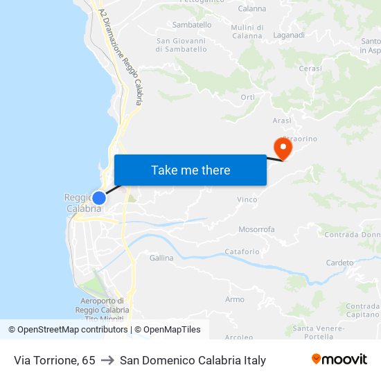 Via Torrione, 65 to San Domenico Calabria Italy map