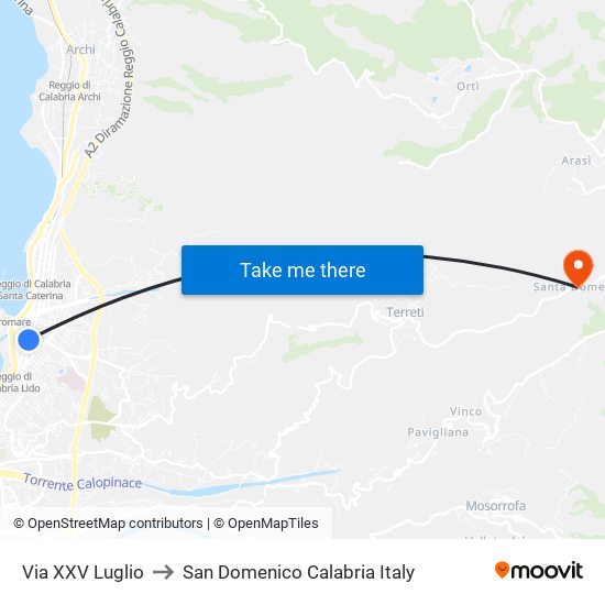 Via XXV Luglio to San Domenico Calabria Italy map