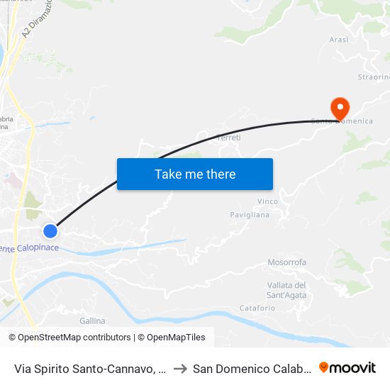 Via Spirito Santo-Cannavo, 22 (N/S) to San Domenico Calabria Italy map