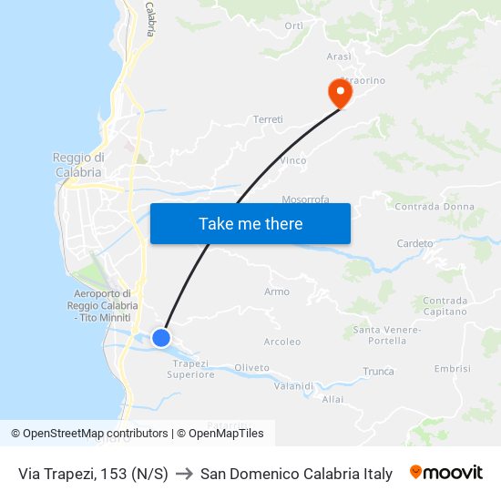 Via Trapezi, 153  (N/S) to San Domenico Calabria Italy map