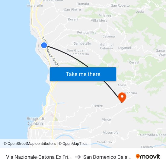 Via Nazionale-Catona  Ex Frisina (N/S) to San Domenico Calabria Italy map
