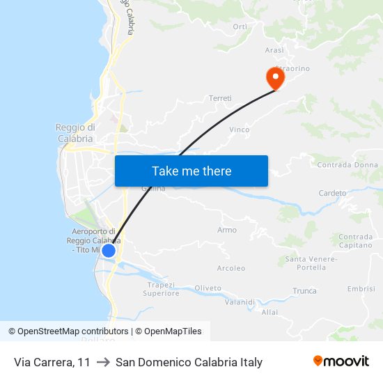 Via Carrera, 11 to San Domenico Calabria Italy map