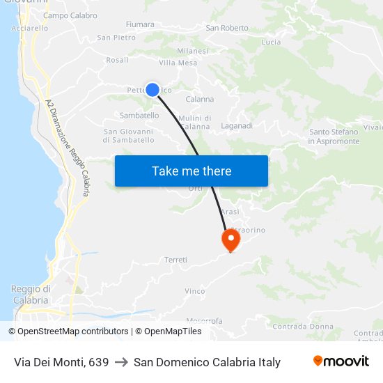 Via Dei Monti, 639 to San Domenico Calabria Italy map