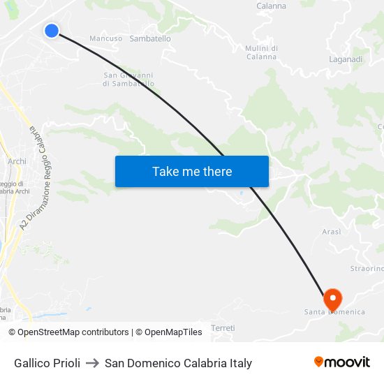Gallico Prioli to San Domenico Calabria Italy map