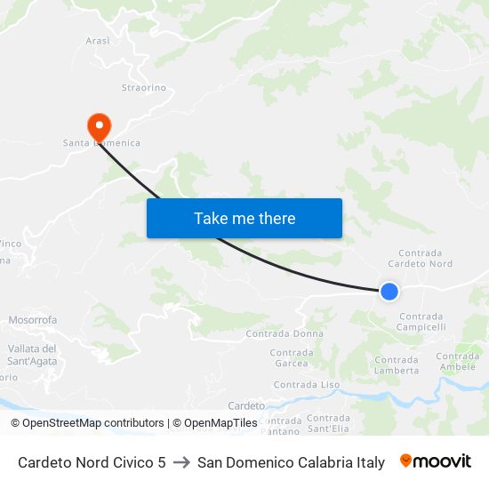 Cardeto Nord Civico 5 to San Domenico Calabria Italy map