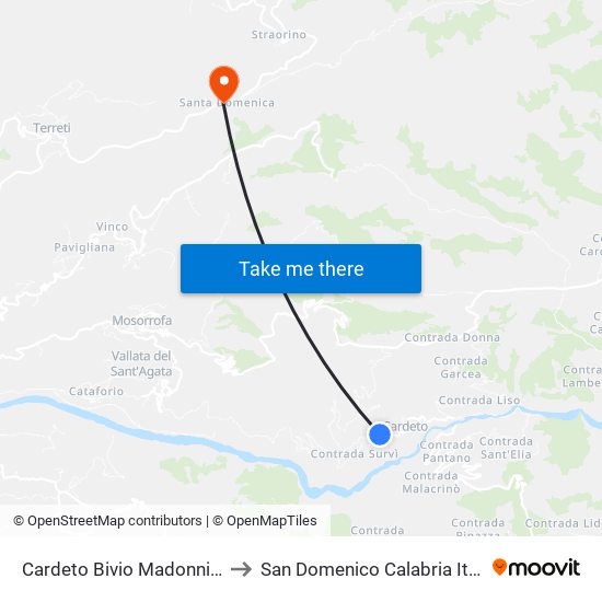 Cardeto Bivio Madonnina to San Domenico Calabria Italy map