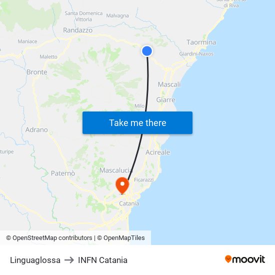 Linguaglossa to INFN Catania map