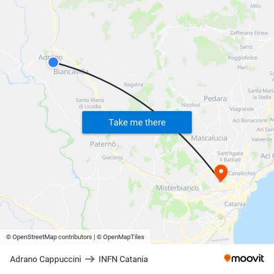 Adrano Cappuccini to INFN Catania map