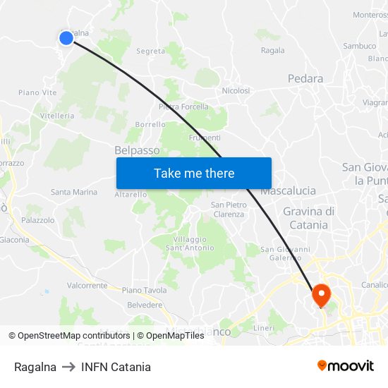 Ragalna to INFN Catania map