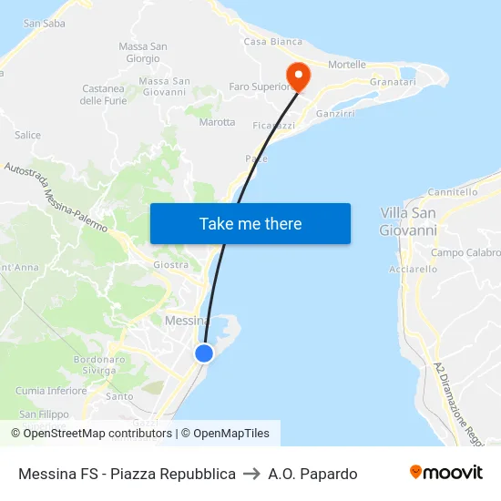 Messina FS - Piazza Repubblica to A.O. Papardo map