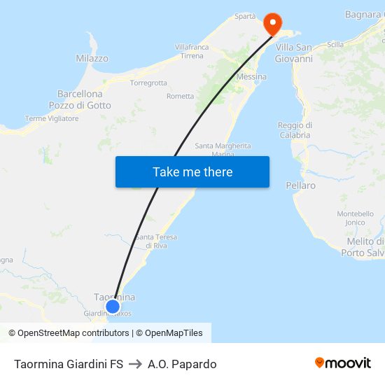 Taormina Giardini FS to A.O. Papardo map