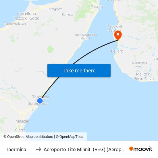 Taormina Giardini FS to Aeroporto Tito Minniti (REG) (Aeroporto di Reggio di Calabria) map