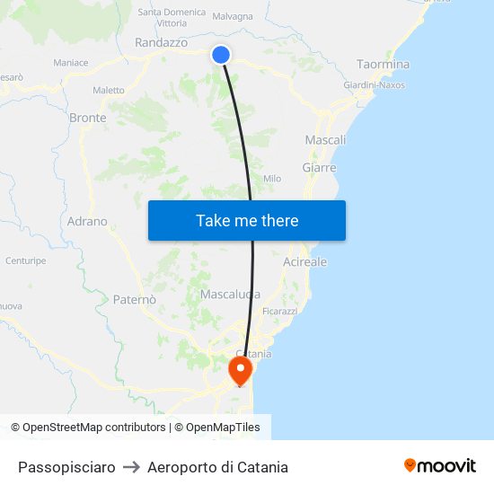 Passopisciaro to Aeroporto di Catania map