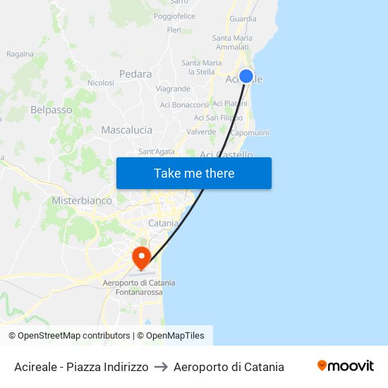 Acireale - Piazza Indirizzo to Aeroporto di Catania map
