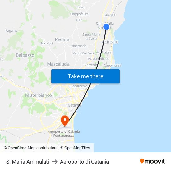 S. Maria Ammalati to Aeroporto di Catania map