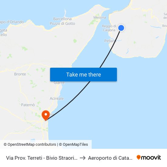 Via Prov. Terreti - Bivio Straorino to Aeroporto di Catania map