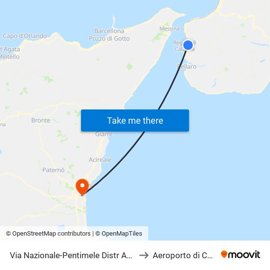 Via Nazionale-Pentimele Distr Agip (S/N) to Aeroporto di Catania map