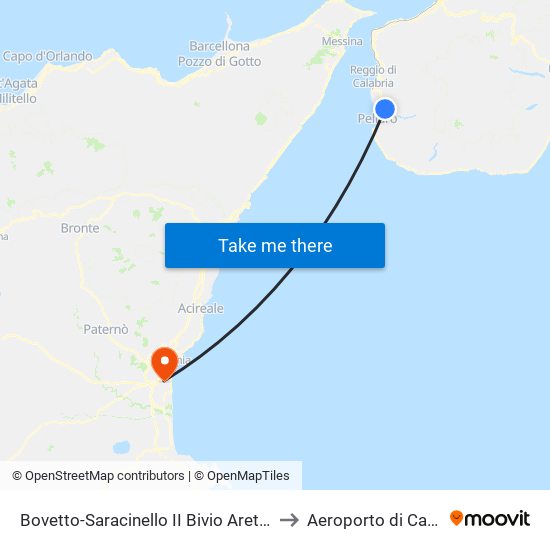 Bovetto-Saracinello II Bivio Aretina S/N to Aeroporto di Catania map
