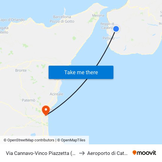 Via Cannavo-Vinco  Piazzetta  (S/N) to Aeroporto di Catania map
