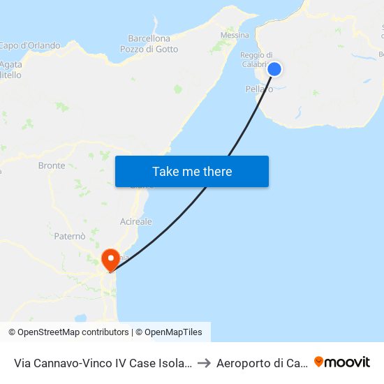 Via Cannavo-Vinco  IV Case Isolate (S/N) to Aeroporto di Catania map