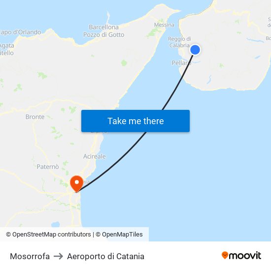 Mosorrofa to Aeroporto di Catania map