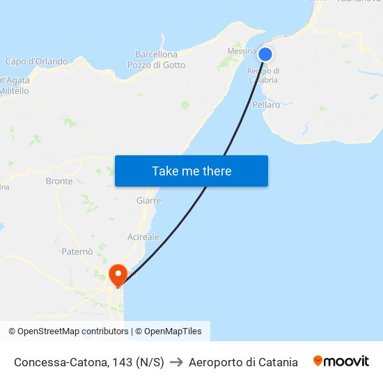 Concessa-Catona, 143 (N/S) to Aeroporto di Catania map