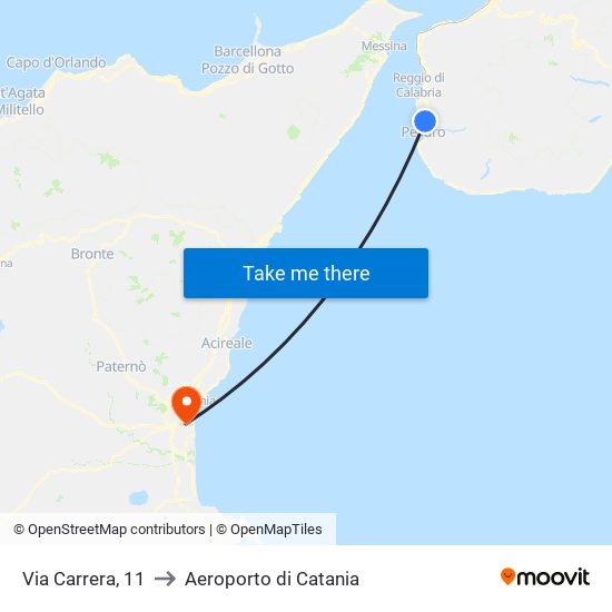 Via Carrera, 11 to Aeroporto di Catania map