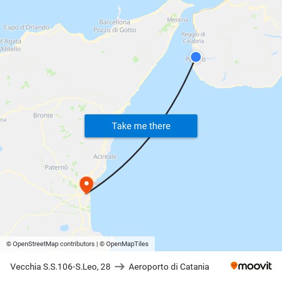 Vecchia S.S.106-S.Leo, 28 to Aeroporto di Catania map