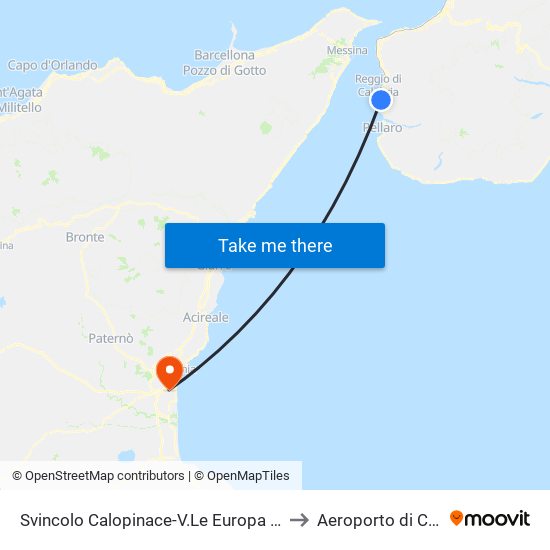 Svincolo Calopinace-V.Le Europa Gommista to Aeroporto di Catania map