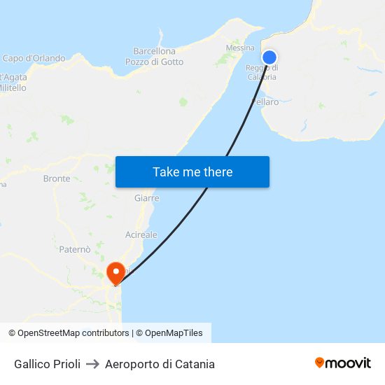 Gallico Prioli to Aeroporto di Catania map