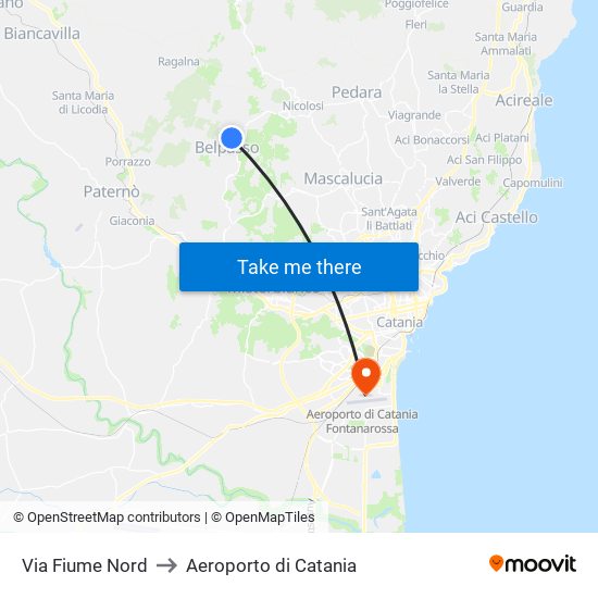 Via Fiume Nord to Aeroporto di Catania map