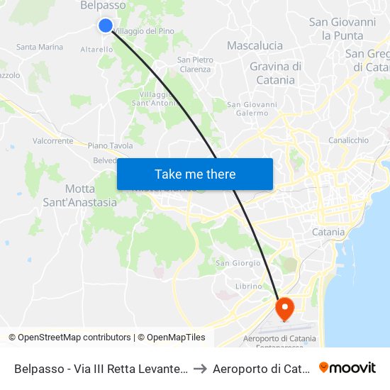 Belpasso - Via III Retta Levante, 106 to Aeroporto di Catania map