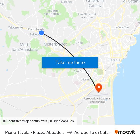 Piano Tavola - Piazza Abbadessa to Aeroporto di Catania map