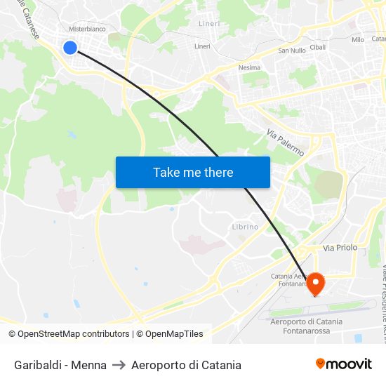 Garibaldi - Menna to Aeroporto di Catania map