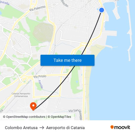 Colombo Aretusa to Aeroporto di Catania map