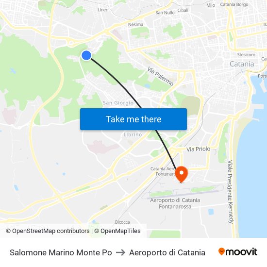 Salomone Marino Monte Po to Aeroporto di Catania map