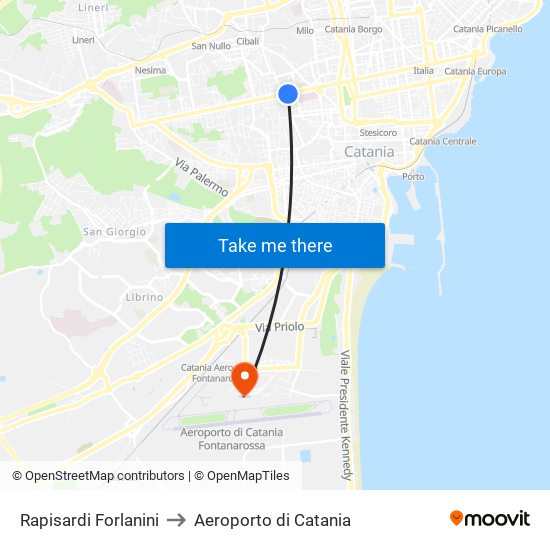 Rapisardi Forlanini to Aeroporto di Catania map