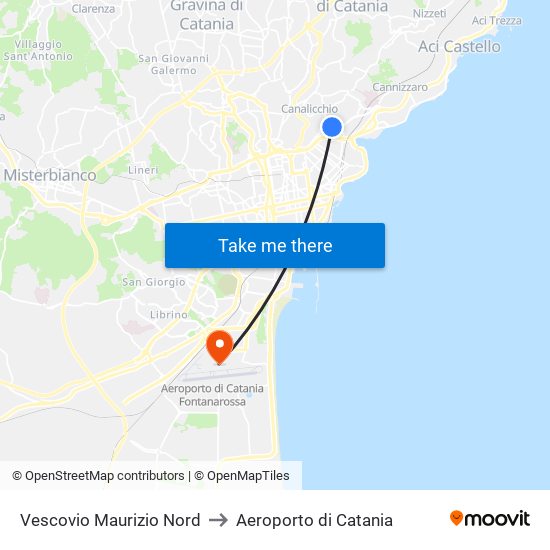 Vescovio Maurizio Nord to Aeroporto di Catania map