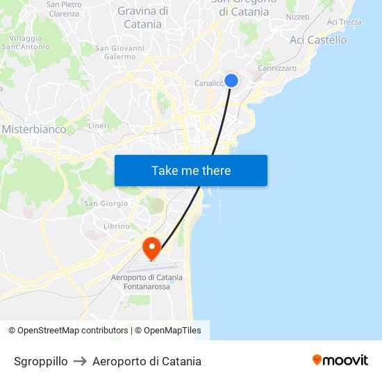 Sgroppillo to Aeroporto di Catania map