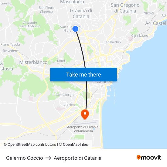 Galermo Coccio to Aeroporto di Catania map