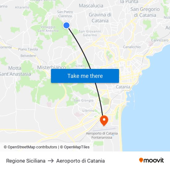 Regione Siciliana to Aeroporto di Catania map